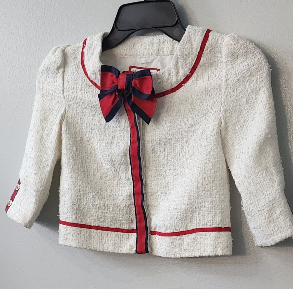 Janie And Jack Chic Ivory Tweed Boucle Jacket Easter Wedding Size 5-6 Excellent